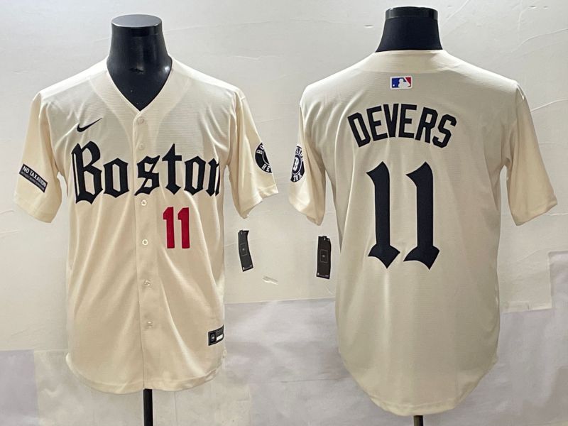 Men 2025 Boston Red Sox #11 Devers Cream Five generations Joint Name Nike MLB Jersey style 7